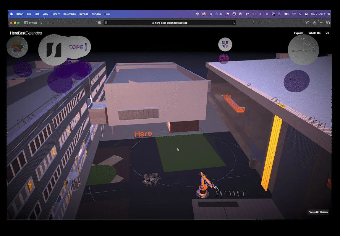 Here East Expanded web interface at night